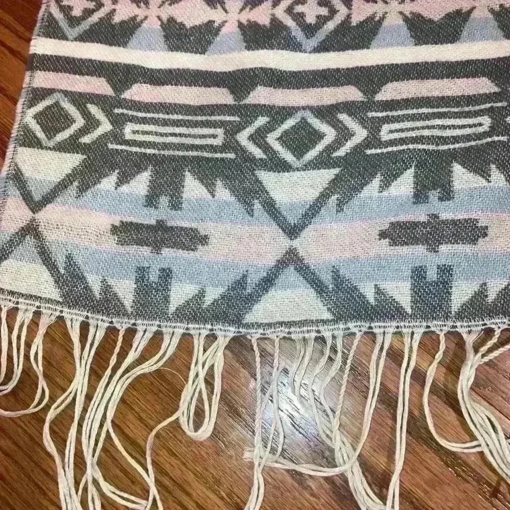 Scarf Shoulder Wrap with Fringe Muted Pastels Aztec